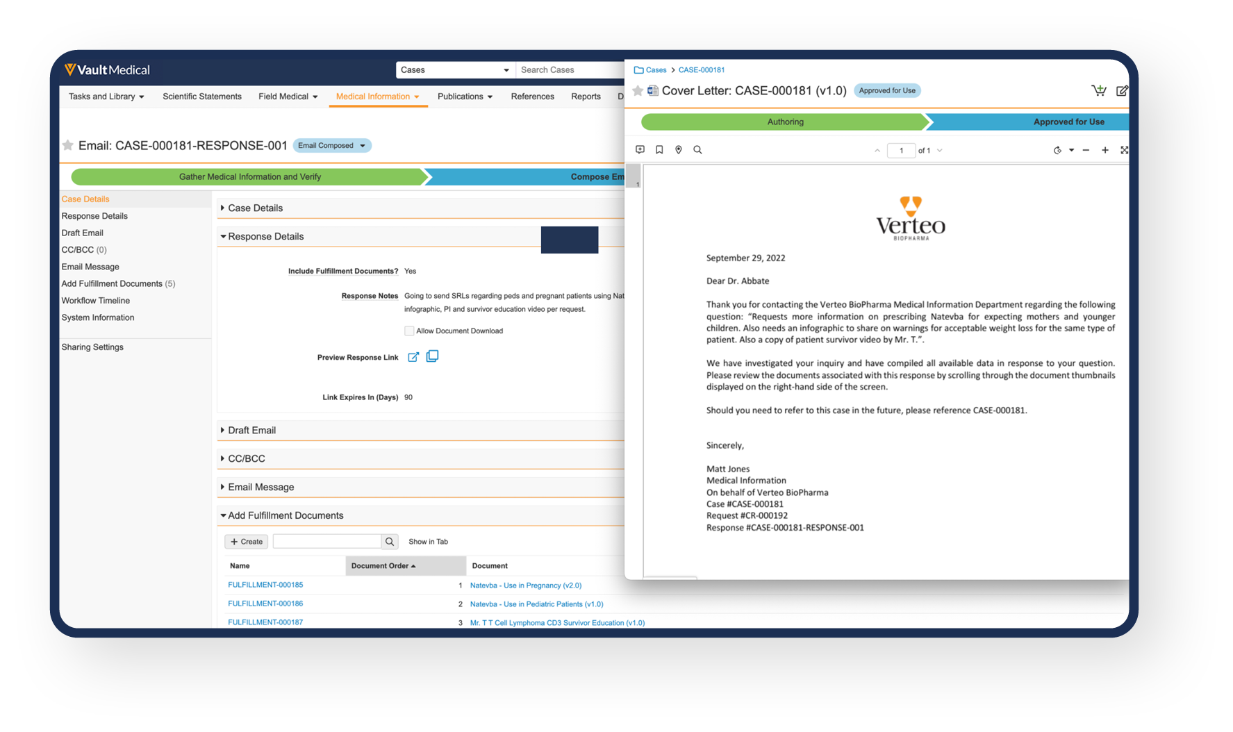email and cover letter case feature