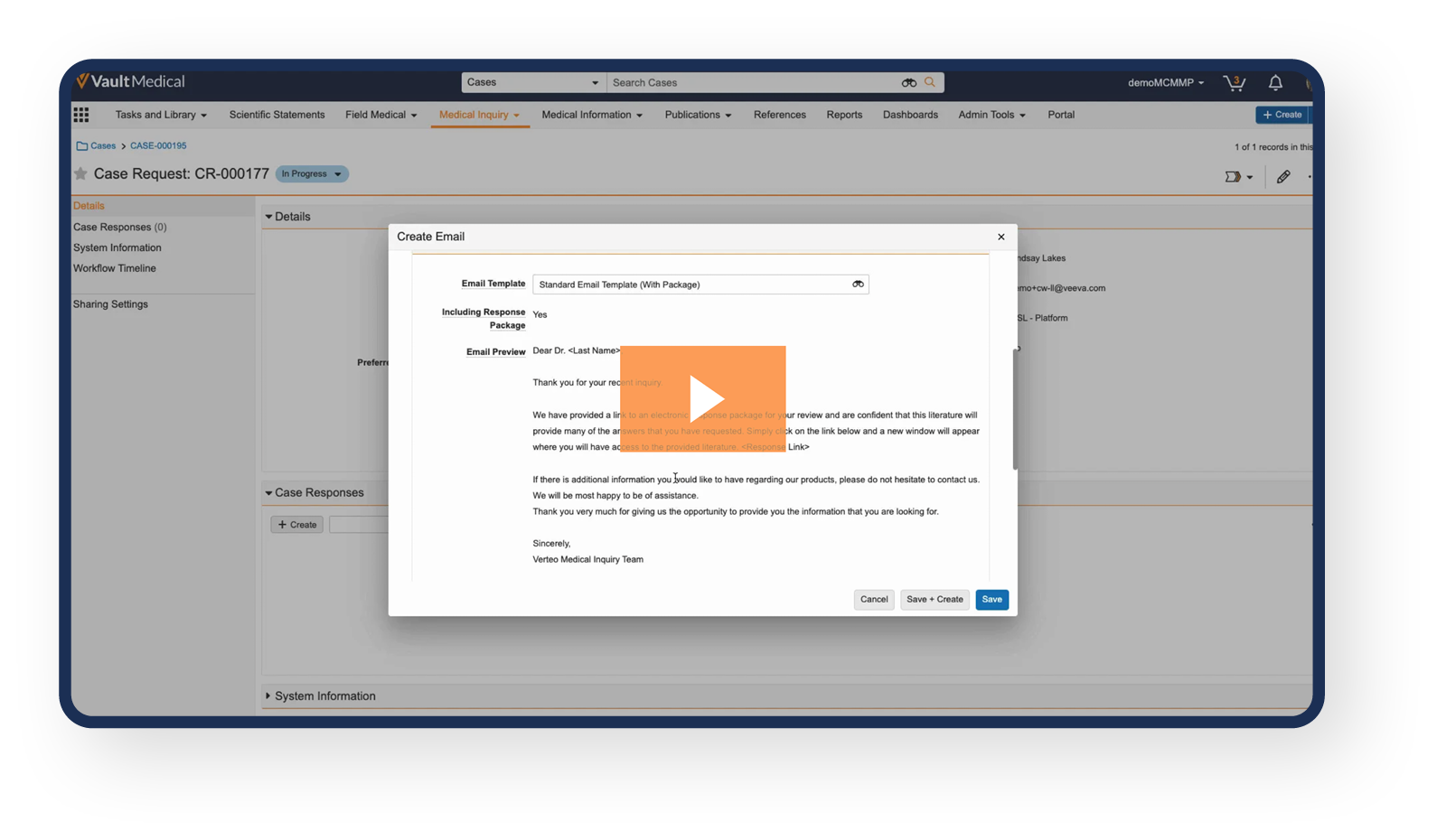 screenshot of Veeva MedInquiry software