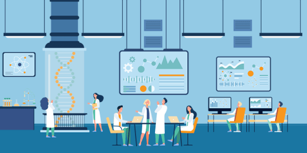 Image by Veeva MedTech illustrating medical device and diagnostic regulatory, clinical and quality teams working collaboratively together