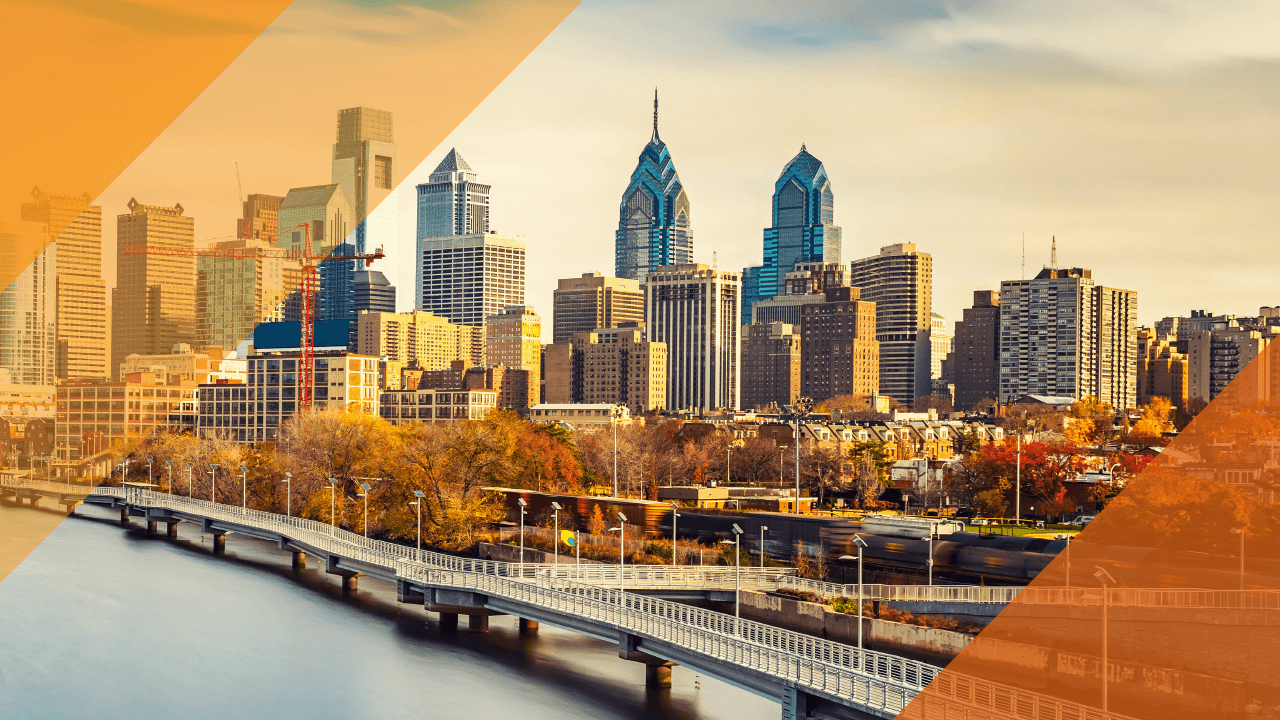 The Philadelphia skyline framed by the Schuylkill River