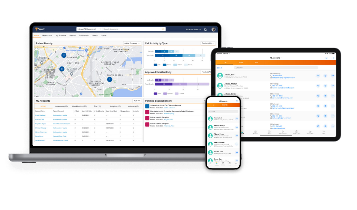 Vault CRM laptop, tablet, and phonescreens