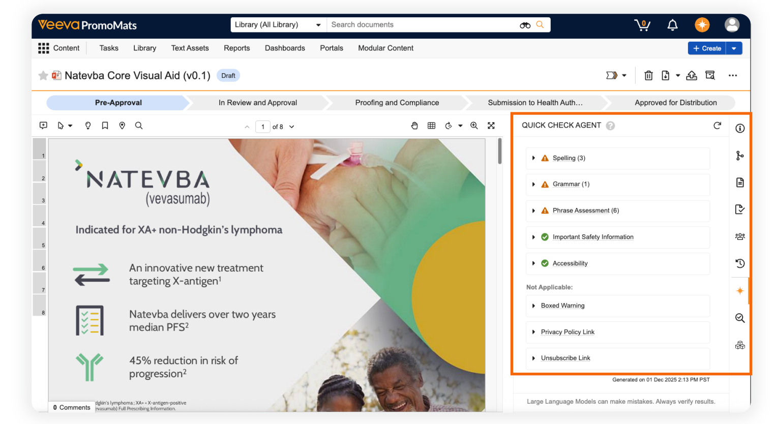 Quick Check Agent screen