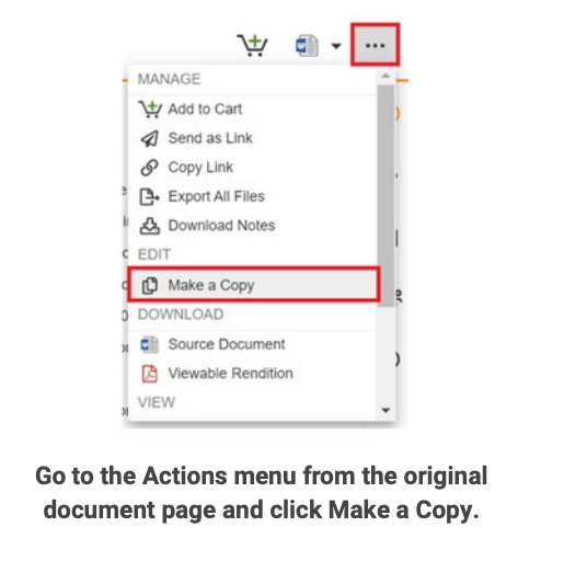 Actions menu